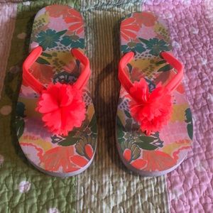 Floral pattern Pom Pom flip flops